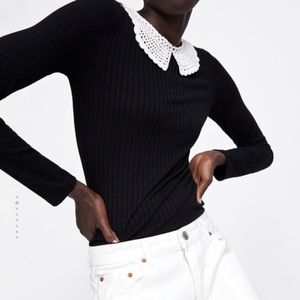 Zara top with crochet collar L